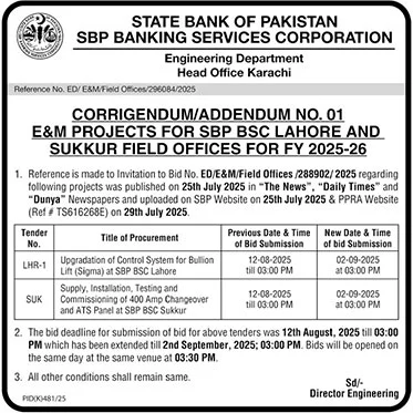 State Bank of Pakistan Karachi Tender Notice